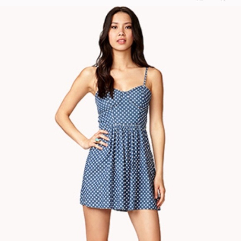 Bustier Denim Polka Dot Dress Forever 21 Medium